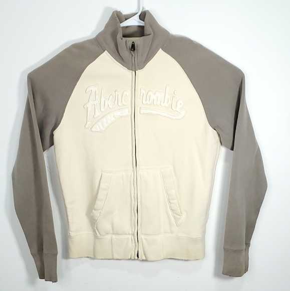 Abercrombie & Fitch Men’s Cream Zip-Up Distressed - Picture 1 of 11